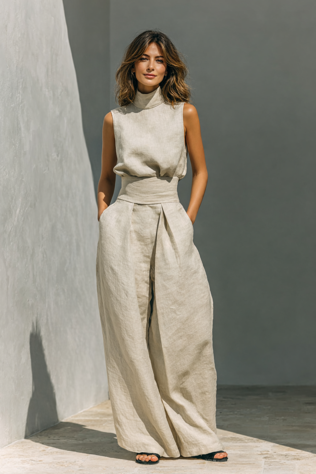 Maria - Conjunto de camiseta sin mangas minimalista y pantalones anchos