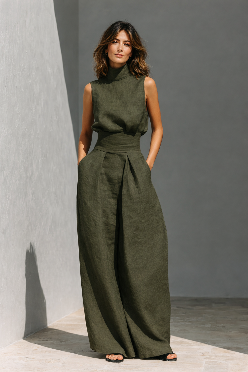 Maria - Conjunto de camiseta sin mangas minimalista y pantalones anchos