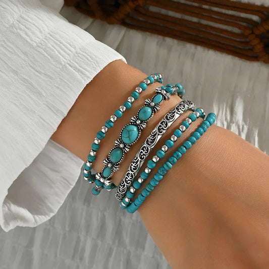 Pulsera Boho Turquesa de Múltiples Capas