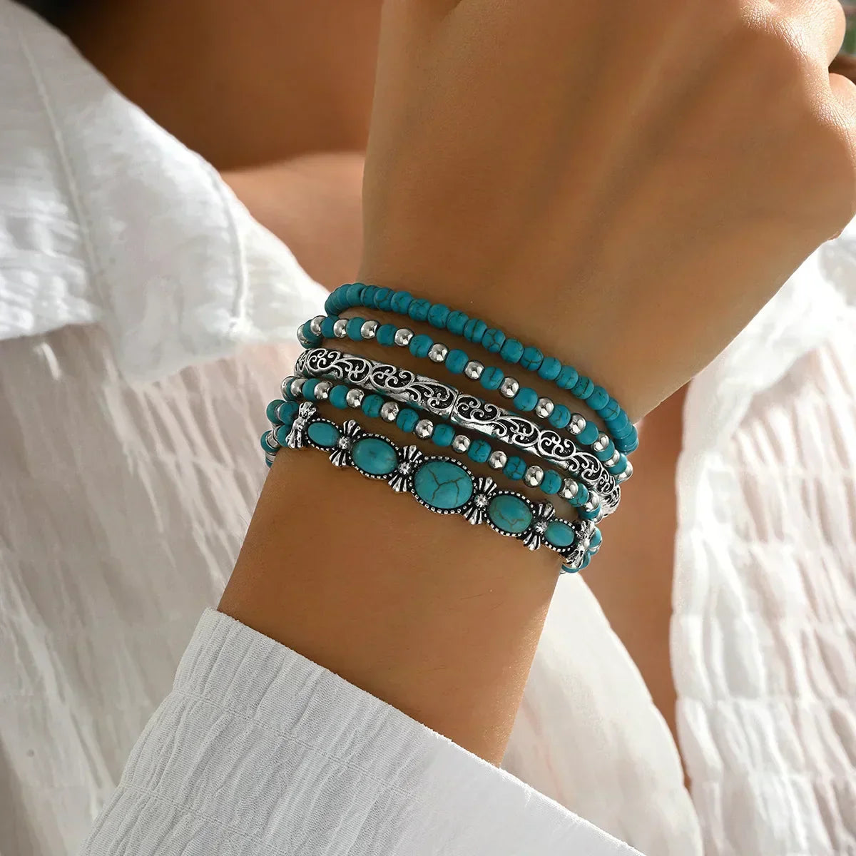 Pulsera Boho Turquesa de Múltiples Capas